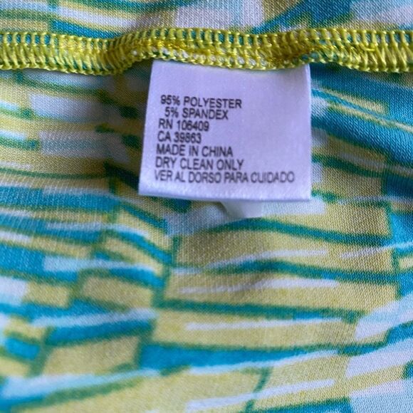 Gianni Bini One Shoulder Dress Yellow Turquoise White Pleated High Waist Sz L - Picture 6 of 6